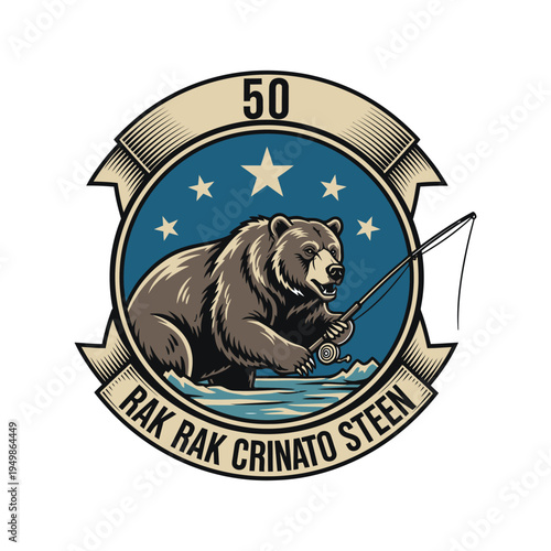 Vintage-style bear emblem with nautical and celestial elements and the text rak rak crinato steen