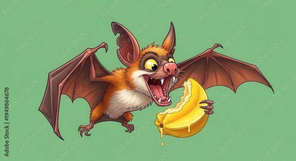 Obraz premium Cartoon Bat Character Holding a Slice of Lime for Illustration and Animation