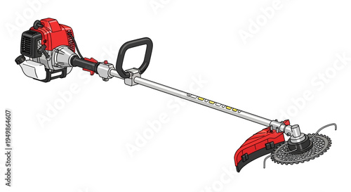 Vector illustration of a red and black gas-powered brush cutter