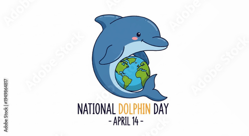 Dolphin swimming with earth globe on national dolphin day april 14th celebration