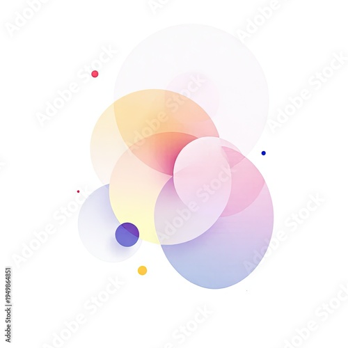 Abstract design with overlapping colorful translucent circles. Soft gradients and a white background. Simple and elegant