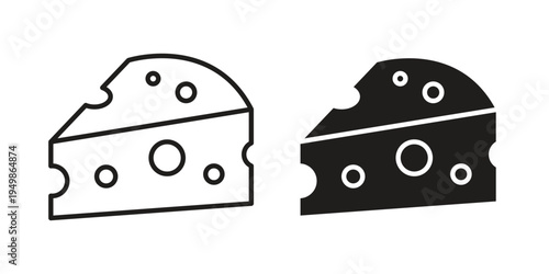 Cheese slice icon element for graphic designs. line and flat symbols