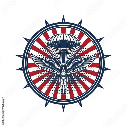 Paratrooper emblem featuring a parachute and eagle within a circular design