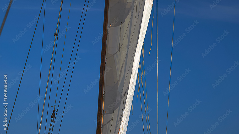 Obraz premium Sailboat masts, stays, and shrouds under sail