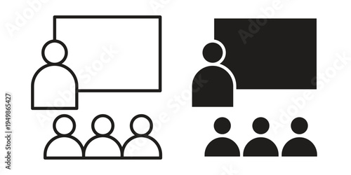 Classroom icon element for graphic designs. line and flat symbols