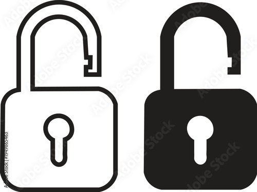 Two unlocked padlock icons, one outlined and one solid black, symbolizing open access or security.