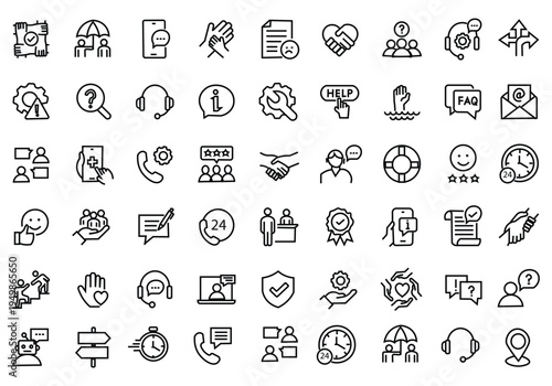 Support and Help icon set. Editable line icons. Vector illustration.