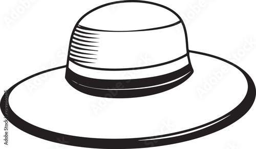 Hand Drawn Woman Hat Black and White Illustration in Minimal Line Art Style Design