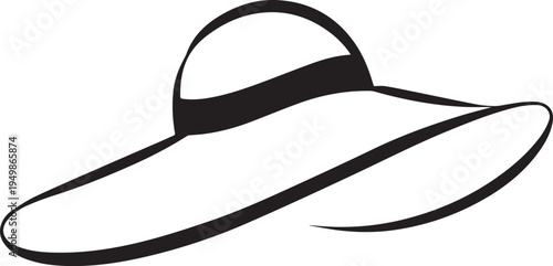 Hand Drawn Woman Hat Black and White Illustration in Minimal Line Art Style Design