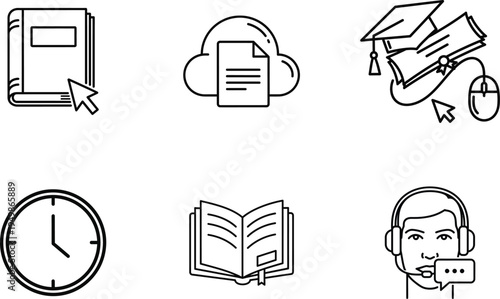 Educational icons for online learning and academic success