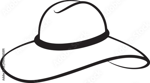 Hand Drawn Woman Hat Black and White Illustration in Minimal Line Art Style Design