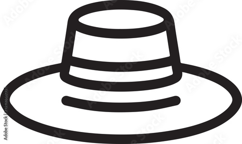 Hand Drawn Woman Hat Black and White Illustration in Minimal Line Art Style Design