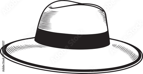 Hand Drawn Woman Hat Black and White Illustration in Minimal Line Art Style Design