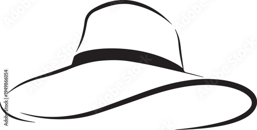Hand Drawn Woman Hat Black and White Illustration in Minimal Line Art Style Design