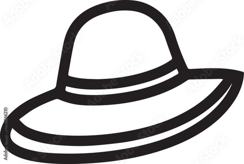 Hand Drawn Woman Hat Black and White Illustration in Minimal Line Art Style Design