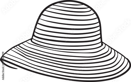 Hand Drawn Woman Hat Black and White Illustration in Minimal Line Art Style Design