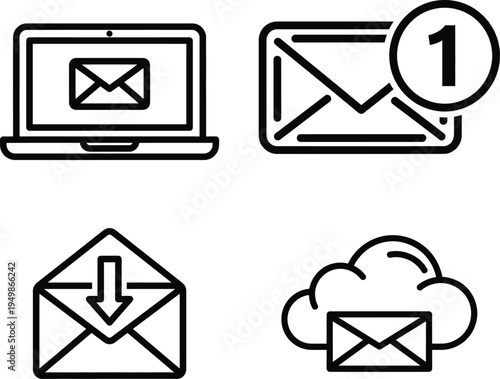 Email icons on laptop mobile download and cloud storage