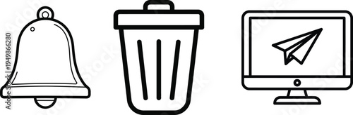 Notification icons for bell trash can and computer screen
