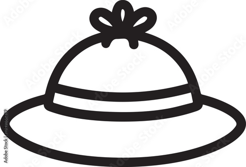 Hand Drawn Woman Hat Black and White Illustration in Minimal Line Art Style Design