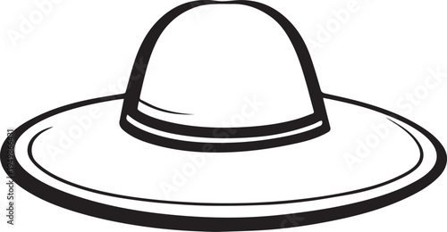 Hand Drawn Woman Hat Black and White Illustration in Minimal Line Art Style Design