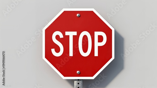 Red Stop Sign Isolated on White Background for Traffic and Safety Concepts