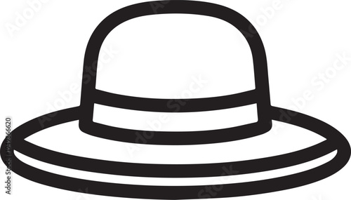 Hand Drawn Woman Hat Black and White Illustration in Minimal Line Art Style Design