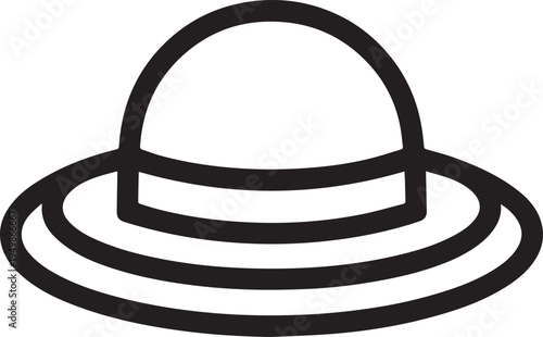 Hand Drawn Woman Hat Black and White Illustration in Minimal Line Art Style Design