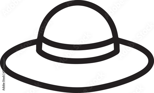 Hand Drawn Woman Hat Black and White Illustration in Minimal Line Art Style Design