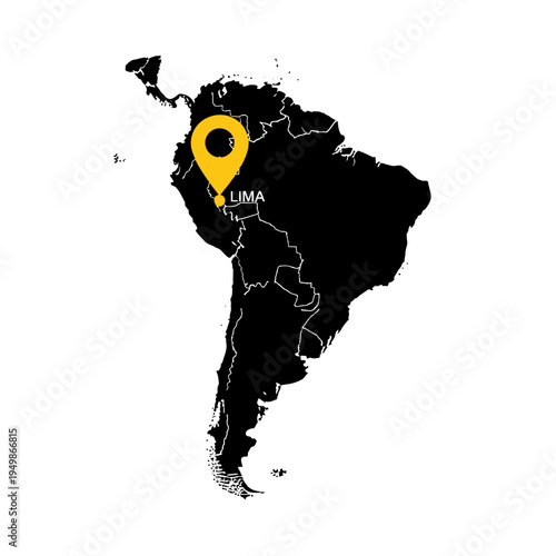 South America map illustration pinpointing Lima city with a stylized yellow marker icon