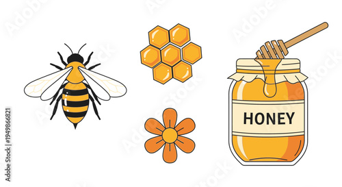 Honey bee collecting nectar from flower.