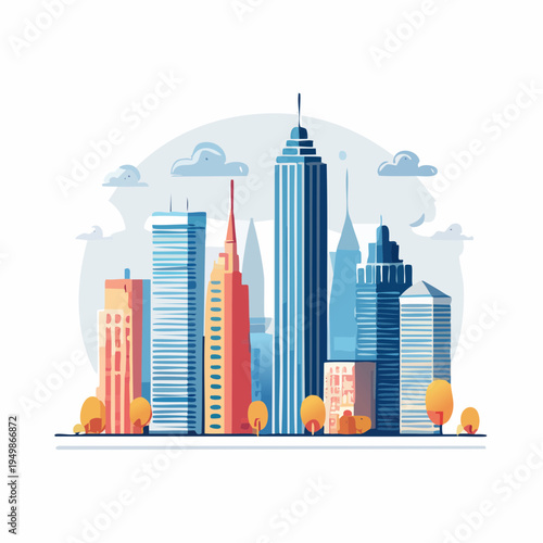 Vibrant Modern Metropolis Skyline Vector Illustration Contemporary Urban Landscape with Tall Buildings and Sky Scrapers, Perfect for Business and Development Concepts