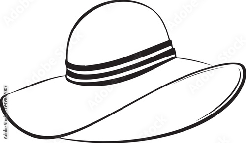 Hand Drawn Woman Hat Black and White Illustration in Minimal Line Art Style Design