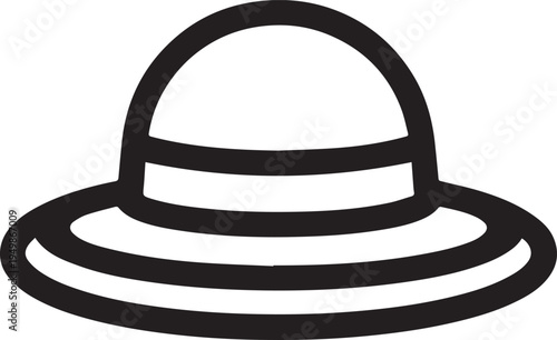 Hand Drawn Woman Hat Black and White Illustration in Minimal Line Art Style Design