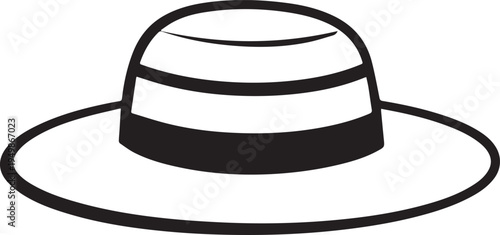 Hand Drawn Woman Hat Black and White Illustration in Minimal Line Art Style Design