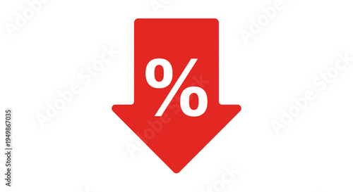 Red percent down arrow symbol icon.