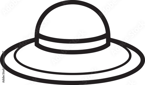 Hand Drawn Woman Hat Black and White Illustration in Minimal Line Art Style Design
