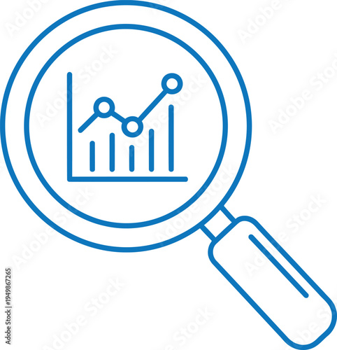Magnifying glass with graph icon for data analysis and research