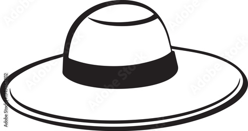 Hand Drawn Woman Hat Black and White Illustration in Minimal Line Art Style Design