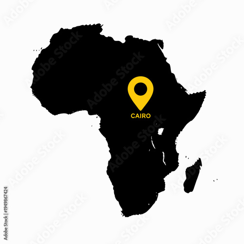Africa continent map with Cairo location pin, travel destination vector design