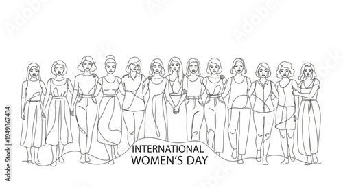 International Womens Day Diverse Group Of Women Line Drawing.