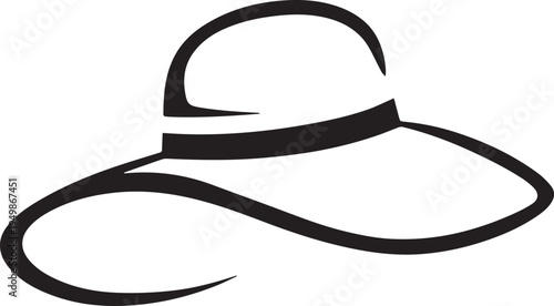 Hand Drawn Woman Hat Black and White Illustration in Minimal Line Art Style Design