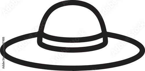 Hand Drawn Woman Hat Black and White Illustration in Minimal Line Art Style Design