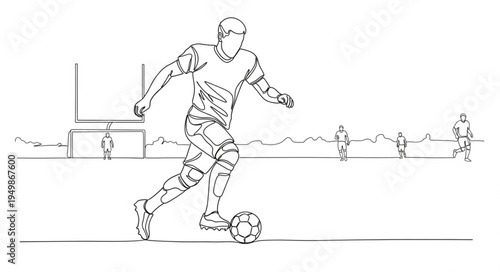 Soccer Player Kicking Ball Sketch Style.
