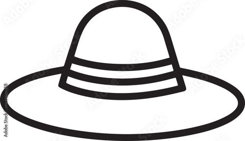 Hand Drawn Woman Hat Black and White Illustration in Minimal Line Art Style Design