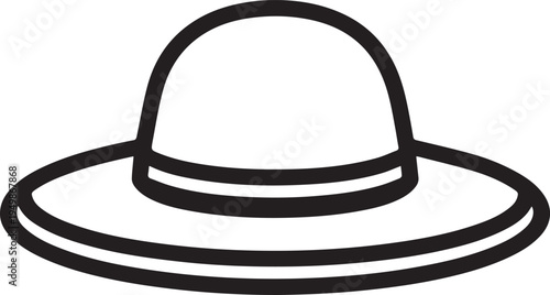 Hand Drawn Woman Hat Black and White Illustration in Minimal Line Art Style Design