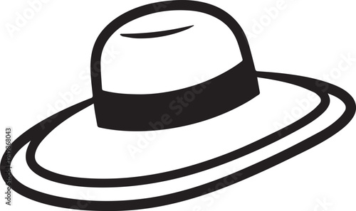 Hand Drawn Woman Hat Black and White Illustration in Minimal Line Art Style Design