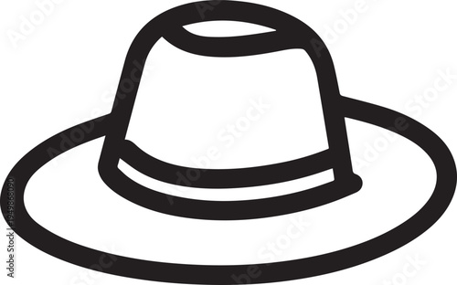 Hand Drawn Woman Hat Black and White Illustration in Minimal Line Art Style Design