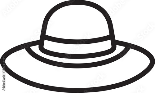 Hand Drawn Woman Hat Black and White Illustration in Minimal Line Art Style Design