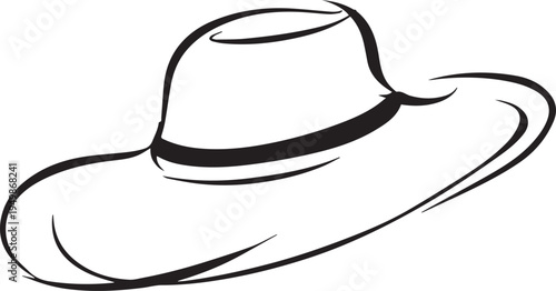 Hand Drawn Woman Hat Black and White Illustration in Minimal Line Art Style Design