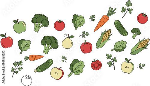 Comprehensive Garden Vegetable Vector Set Featuring Fresh Broccoli Carrots Corn Tomatoes and Cucumbers for Healthy Food and Organic Nutrition Design Projects